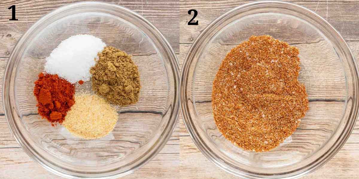 Collage showing how to make seasoning for recipe.